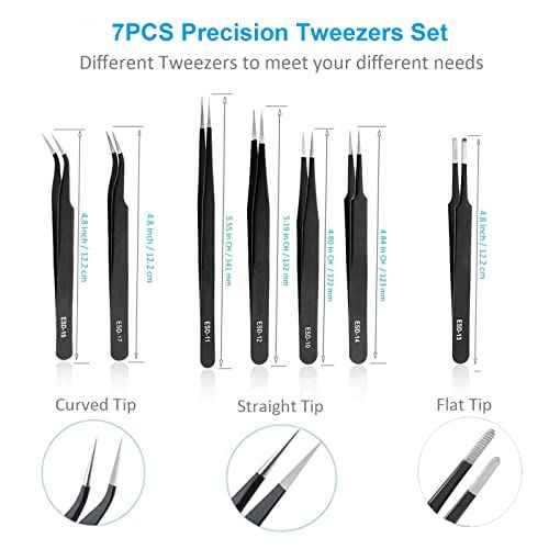 YHYZ 7pcs Precision Tweezers Set, Premium Anti-Static Stainless Steel ESD Tweezers Set Kit for Electronics, Sodlering£¬Jewelry, Craft, Laboratory Work, DIY(7PCS, Version)