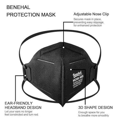 NIOSH Approved N95 Face Masks Particulate Respirators, Pack of 25 N95 Masks, Individually Wrapped, Black