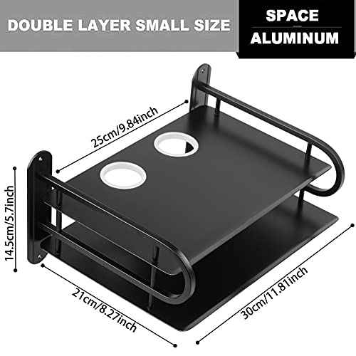 Z-Color Black Metal Double Wireless WiFi Router Storage Box/TV Set Box Shelf Wall Hanging Plug Board Bracket Cable Storage Organizer (Small)