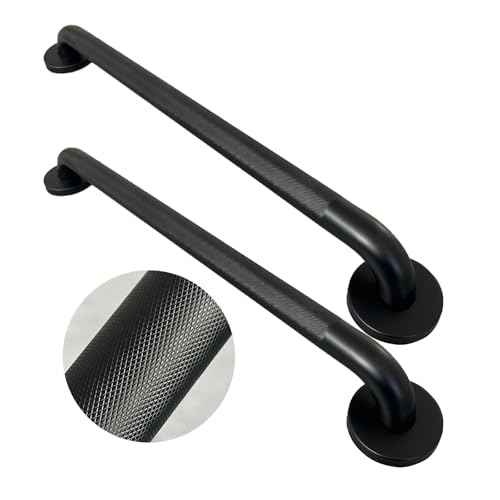 Handicap Grab Bars, 2 Pack 18 Inch Shower Grab Bar for Seniors, 304 Stainless Steel ADA Grab Bars for Bathtubs and Showers, Safety Shower Handles for Elderly, Disabled (Matte Black Knurled)
