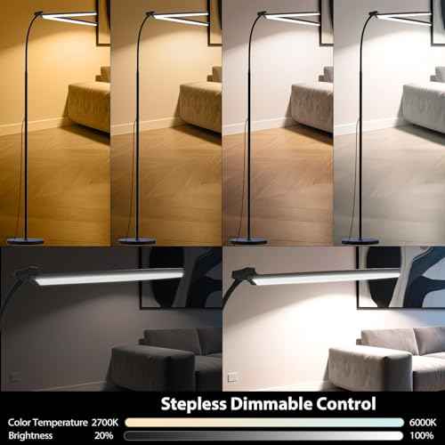 24W/2400LM Dual Head LED Floor Lamp for Office, Ultra Bright Reading Standing Task Lamp, Adjustable Panels with Remote, GooseNeck Lights, Puzzle Light for Tattoo, Piano, Sewing, Lash, Craft