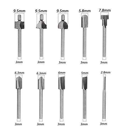 Mesee 10Pcs HSS Router Bits 1/8"(3mm) Shank Carbide Engraving Bit Set Fit Rotary Tool Tools for DIY Woodworking Edge Grooving Carving Milling Trimming