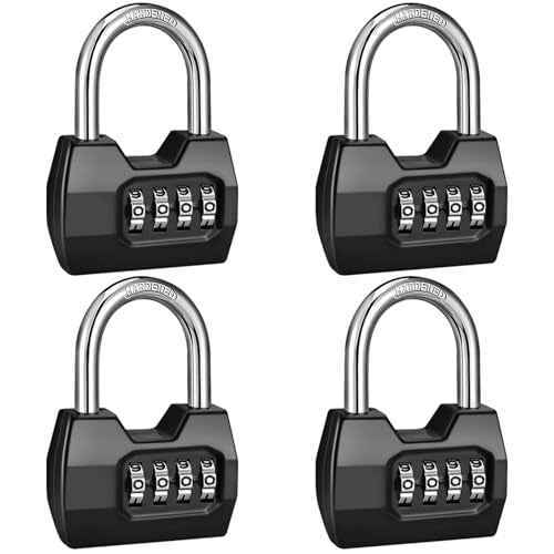 4 Pack disecu 4-Digit Combination Lock, Waterproof Outdoor Padlock for School Gym Locker, Sports Locker, Shed, Storage Unit (Black)