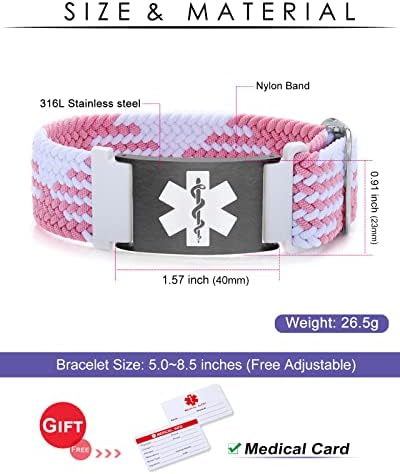Personalized Sport Medical Alert Bracelets for Women Men - Custom Medical ID Bracelets with Free Engraving - Hook and Loop/Elastic/Stainless Steel/Silicone Watch Wristband Emergency Bracelet