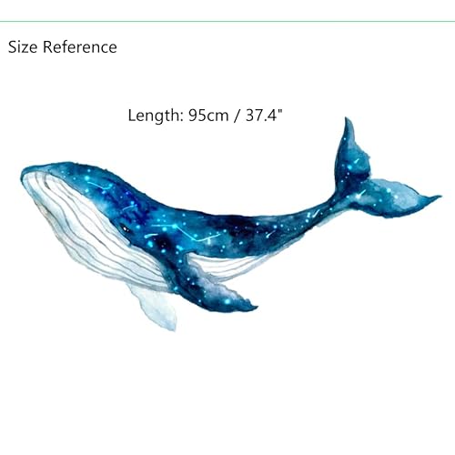 38"W Large Blue Whale Wall Decals - Peel & Stick for Kids Bedroom Decor