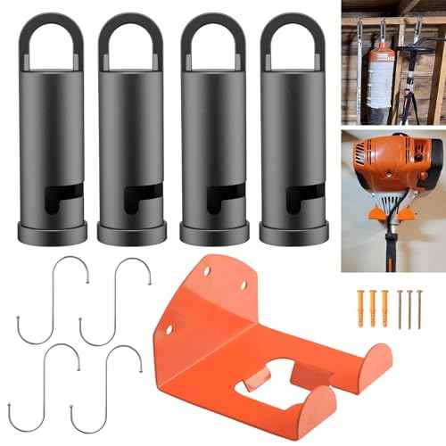1 Pack Trimmer Rack Suit + 4 Pack Heavy Duty Garage Storage Hooks, Garage Storage | Organizer Trimmer Rack Garden Power Tool Hanger for Sti-hl Kombi Weedeater, Grass Trimmer, Garage | Hedge Trimmer