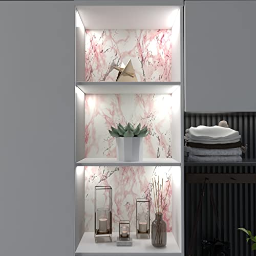 VIOPVERY Pink Marble Contact Paper Self Adhesive 35" x 197", Glossy Vinyl Wrap Waterproof Pink Floral Marble Wallpaper for Countertops Kitchen Cabinet Backsplash, Removable Wall Paper Renter Friendly