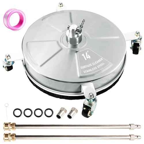 14" Pressure Washer Surface Cleaner with 4 Wheels, Stainless Steel Power Washer Surface Cleaner for Driveways Sidewalks Patios, 1/4" Quick Connector, 2 Extension Wand, 4000 PSI