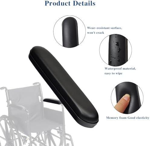 Full Length Padded Armrest Black 13-7/8" Long Wheelchair and Transport Chair arm Cushions, Black (1 Pair) Compatible with All Brands(13-7/8")