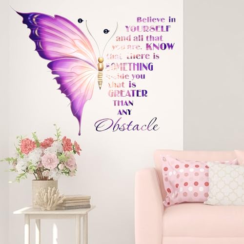 Large Inspirational Butterfly Wall Decor, Motivational Saying Positive Peel and Stick Wall Art Decals for Women Girls Bedroom Living Room Office Bathroom Decorations