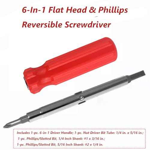6-In-1 Flat Head & Phillips Reversible Screwdriver #1 And #2 Phillips, 3/16 And 5/16 Slotteds,1/4" & 5/16" Nut Driver Bit Tube Snap-on 6 In 1 Multifunctional Screwdriver