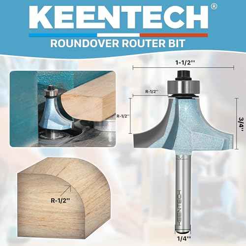 KEENTECH Round Over Router Bit, 1/4" Shank, Edge Forming Router Bit for Wood, Corner Rounding (1/4 Inch Shank , 1-1/2 Inch Diameter , R1/2 Inch Radius)