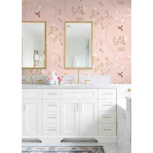 Hopepak Pink Peel and Stick Wallpaper Floral Contact Paper Self Adhesive Removable Wall Paper for Bedroom Bathroom Nursery Decor 15.3''x78.7''