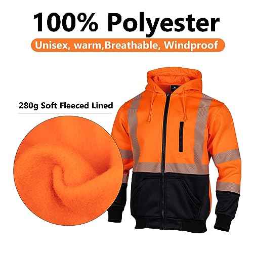 VENDACE High Visibility ANSI Class 3 Reflective Safety Fleece Sweatshirt Hoodie for Men Hi Vis Hoodies Zipper Jacket