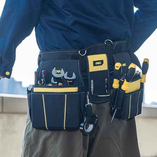 DELI Tool Belt,22 Pockets Tool Belts for Men, Utility Belt Heavy Duty Carpenter, Construction, DIY'er, Electrician, Double Layer Thickened Polyester Pouch with Waterproof Coating