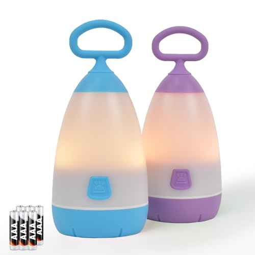 Kids Camping Lantern & Night Light Battery Powered, 360¡Æ Eye-Safe Light (AAA Included), IPX4 with RGB Modes Portable for Outdoor, Emergency , Gift for Children (Purple+Blue 2 Pack)