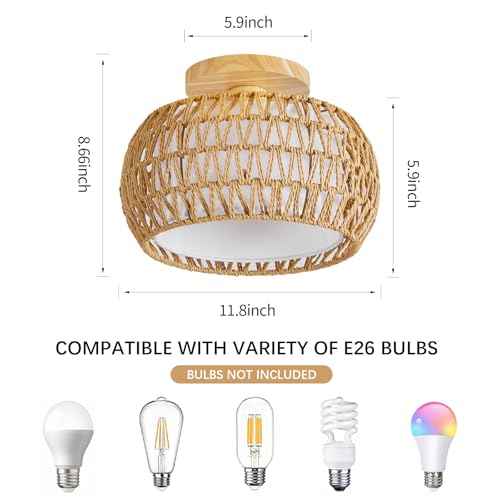 Rattan Ceiling Light Fixture£¬3 Style Options Boho Flush Mount Ceiling Lights, Hand-Woven Rattan Chandelier,Mini Bohemian Wicker Light Fixtures, Farmhouse Light Fixture for Bedroom Hallway Entryway