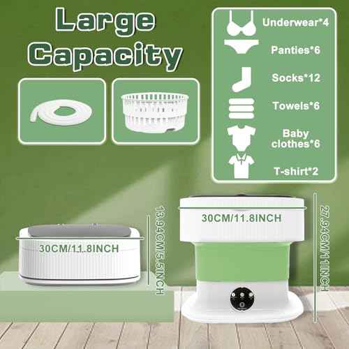 Portable Washing Machine, Mini Washer and Dryer, 16L Folding Lavadora Portatil, 60W Collapsible Small Compact Clothes Laundry with Spin for Underwear, Baby Clothes, Socks£¨Green)