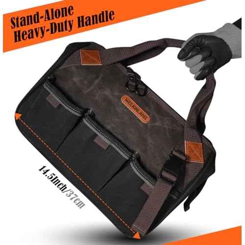 WELKINLAND 18 Pockets Electrician Tools Bag,14" Heavy Duty Plumber Tool Bags, Waxed Canvas Tools Bags, Large-Opening Tool Bags For Men, 25L Hand Tools Bag With Zipper