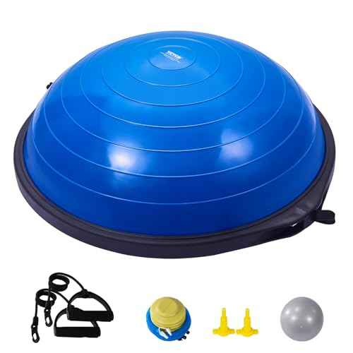 VEVOR Half Exercise Ball Trainer, 23/26 inch Balance Ball Trainer, 1500lbs Capacity Stability Ball, Yoga Ball with Resistance Bands & Foot Pump, Strength Fitness Ball for Home Gym Full Body Workout