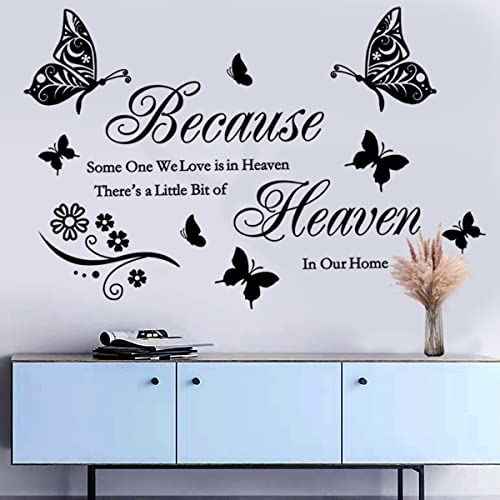 Wall Stickers Quotes Saying Wall Decals Because Someone We Love is in Heaven Decal Peel and Stick Lettering Words Wall Art Decals Vinyl Inspirational Religious Wall Sticker for Home Family Room Decor.
