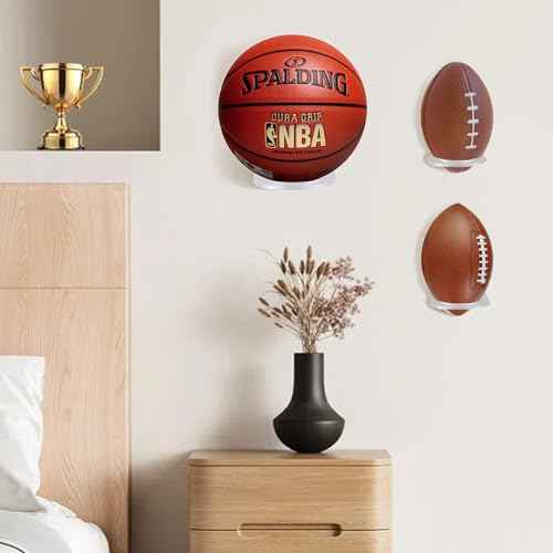 BiJun Basketball Holder Wall Mount, Acrylic Football Display Rack, Clear Ball Storage Hanger Wall Mount, for Football, Basketball, Volleyball, Rugby and Soccer