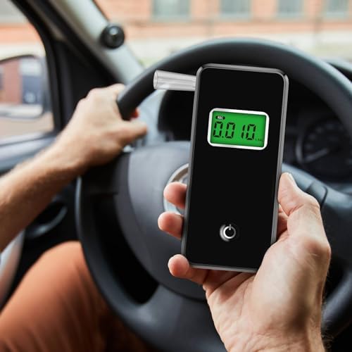 Breathalyzer,Professional-Grade Alcohol Tester with LCD Display,High-Accurate Alcohol Tester with Environment Temperature and Used Records for Home Use (10 Mouthpieces)