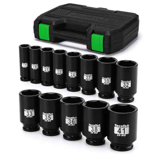 1/2" Drive Deep 6-Point Impact Socket Set, 13-Piece Spindle Axle Nut Impact Socket Set, Cr-Mo, Metric (17mm to 41mm), Enhanced Storage Case