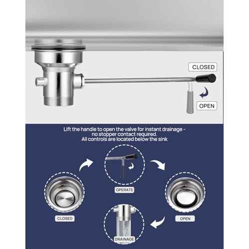 3-1/2" Commercial Sink Drain with Twist Lever Handle, Waste Drain Valve Without Overflow Inlet for Restaurant 2/3 Compartment Sink, Easy Controll, Block-Free and Leakproof