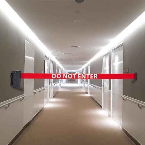 Landical 2 Pcs Fixed Wall Mount Retractable Barrier Belt DO NOT Enter Sign Safety Belt Barrier Rope with Braking System Locking Button for Crowd Control Parking