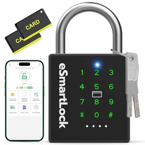 New Smart Padlock with Key, Heavy Duty Combination Padlock, RFID Pad Lock with Codes Bluetooth APP Access, Outdoor Waterproof Electronic Key Lock for Gate Fence Shed Locker Garage Garden