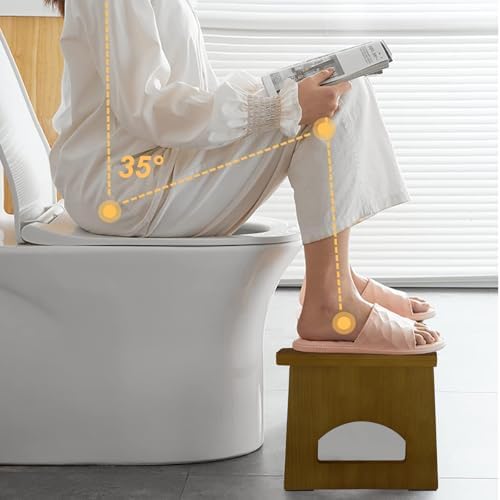 Foldable Toilet Stool, 7.5 Inches Bamboo Toilet Stool Squat for Adults, Collapsible Poop Stool for Bathroom, Potty Step Stool with Non-Slip Strip, Portable Toilet Foot Pooping Stools