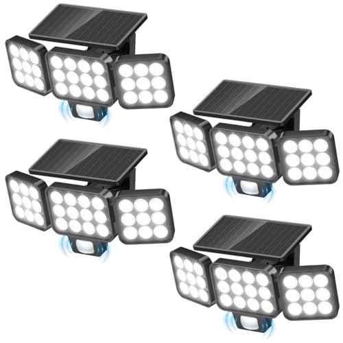 Solar Flood Light Outdoor 4 Pack, 3500LM Super Bright Motion Sensor Outdoor Lights, Solar Lights Outdoors Waterproof, Upgrade Glass Panel, 270¡Æ Wide Angle LED Security Spot Light for Outside Yard