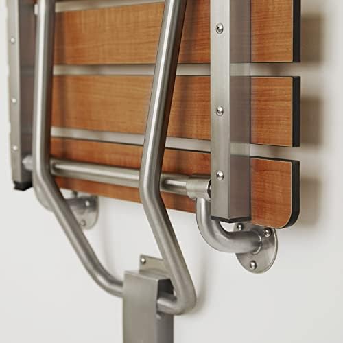 Seachrome 18-inch x 15-inch in ADA Folding Wall Mount Bathroom Shower Seat Bench, Teak Phenolic Seat