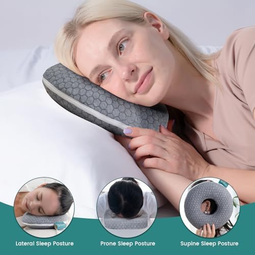 Ear Pillow with Ear Piercing for Side Sleeping, Ear Hole Memory Foam Donut Pillows for Ear Pain CNH Earring Pierced Pillow, Round, Gray