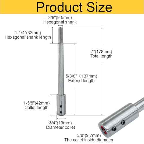 Litoexpe 7 Inch Extra Long Forstner Bit Extension for Adding Over 5-5/8 Inches of Drilling Depth to Your 3/8 Inches Round or Hex Shafts Forstner Bit for Wood Turners, Furniture and Construction