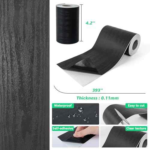 LONGKING 32ft x 4.2in Black Mirror Tape Border, Peel and Stick Mirror Border for Bathroom, Waterproof PVC Wallpaper, 393x4.2 in