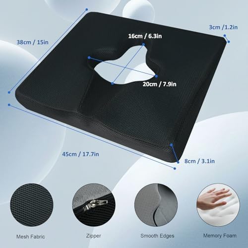 Bed Sore Cushions for Butt, Breathe Freely Fiber Bedsore Pressure Relief Pillow, T Shaped Opening Triangular Slope Design, Anti Decubitus Cushion for Elderly, Bedridden, Disabled (with Black Cover)