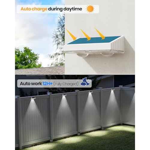 Bridika Solar Fence Lights Outdoor Waterproof, 12 Pack Solar Powered Deck Lights with Bright Lens LED, Warm White, Cool White and RGB Color Glow, Solar Light for Backyard, Wall, Patio & Garden