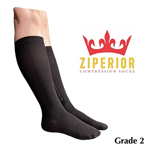 Inside Leg Zipper 20-30 mmHg Compression Grade Calf Closed Toe Socks (Black, 4X-Large)