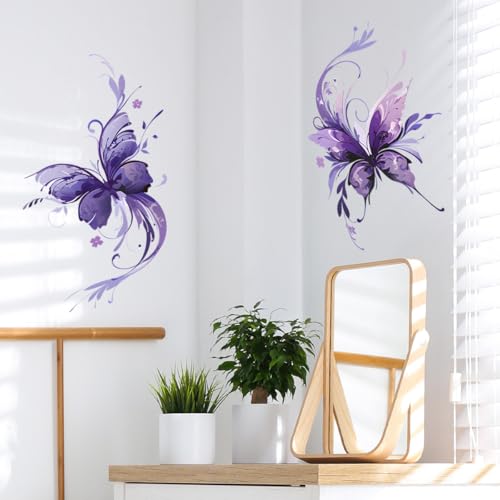 Purple Butterflies Wall Decals Removable Fantasy Insect Vinyl Stickers for Living Room Bedroom and Bathroom Decor Peel and Stick Wall Art