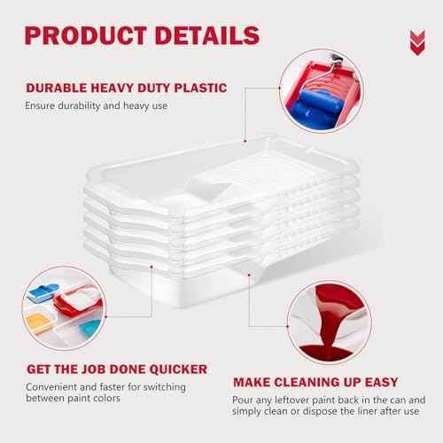 Mister Rui 4 Inch Paint Tray Liners 8-Pack with Lid - Reusable, Solvent-Proof Plastic Roller Tray Refills for Leak-Free Painting, Fits Mister Rui Red Trays