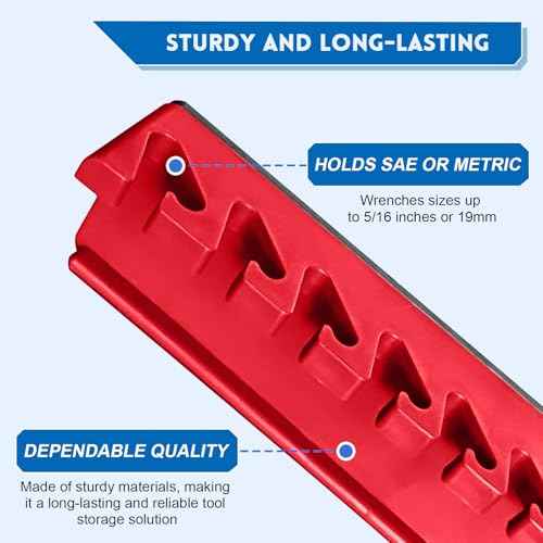 Magnetic Wrench Organizer, 2 PCS Tools Wall Mount Wrench Holder for 20 SAE and Metric Wrenches (Red & Blue(2PC), Wall Mount Wrench Organizer)