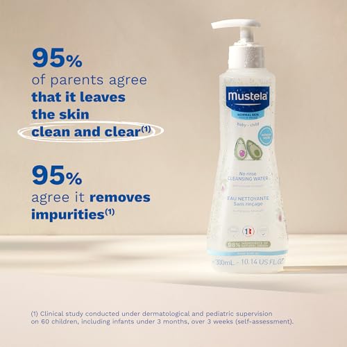 Mustela Baby Cleansing Water - No-Rinse Micellar Water - with Natural Avocado & Aloe Vera - for Baby's Face, Body & Diaper - 10.14 fl. oz.