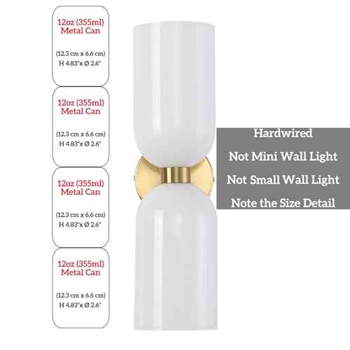 Minimalist 2-Light Gold Wall Sconces with Cylinder Glass Shades- Mid Century Vanity Wall Double Lights Hardwired- Modern Indoor Glass Wall Mounted Art Decor Lights (Milky White, 1 Pack)