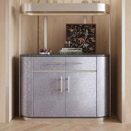 CRE8TIVE Metallic Silver Silk Wallpaper Peel and Stick Textured Embossed Silver Grey Contact Paper for Cabinets Drawers 12"x80" Self Adhesive Removable Wallpaper for Kitchen Appliances Bathroom Walls