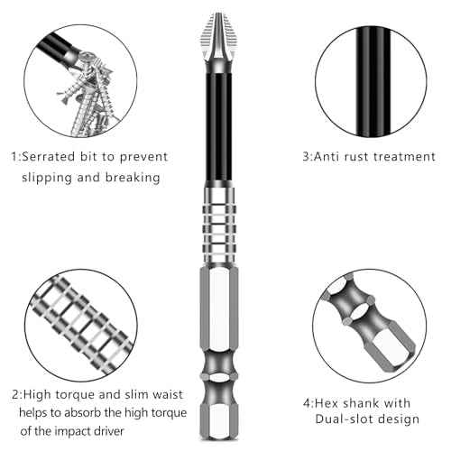 PH2 Phillips Bits Set High Magnetic Cross Head Drill Bit Phillips Screwdriver Drill Bit Set Anti-Slip Alloy Steel 1/4 Hex Shank Impact Bits 6 Pack