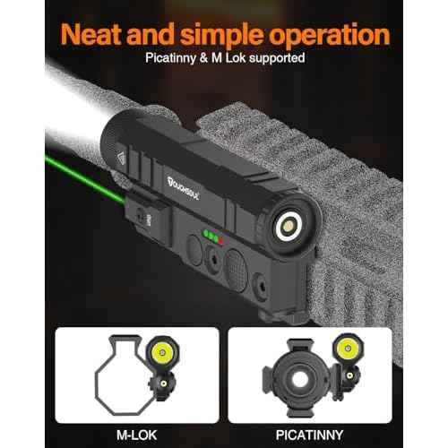 TOUGHSOUL Mlok Picatinny Tactical Flashlight Laser Sight Combo, 2400 Lumen Max Light with Green Laser, Momentary Strobe Function Rchargeable Battery Included