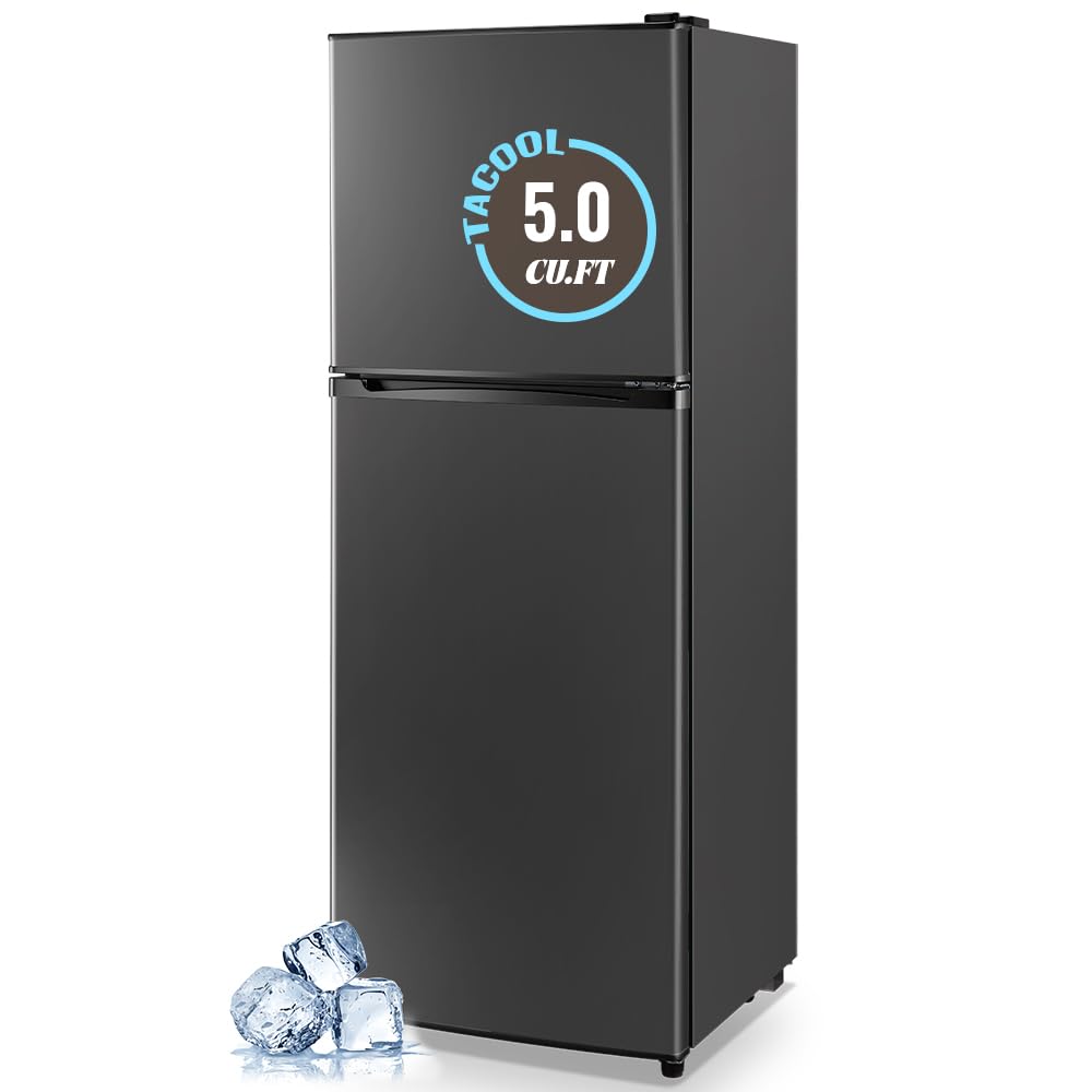 TACOOL 5.0 Cu.Ft Small Refrigerator with Freezer Double Door Mini Fridge Top Freezer Adjustable Temperature for Dorm Office Apartment Silver