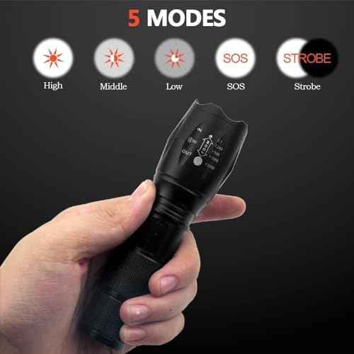 MODOAO LED Flashlights High Lumens 1500LM Waterproof Tactical Flashlight with 5 Light Modes for Hiking, Camping, Emergency Outdoor Use (5 Pack)